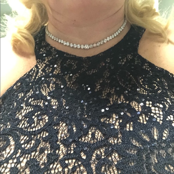 🌟HP🌟 PLUS 22W Navy/Nude sequins Lace Halter Bodice Navy Jersey Maxi Skirt - Picture 8 of 14